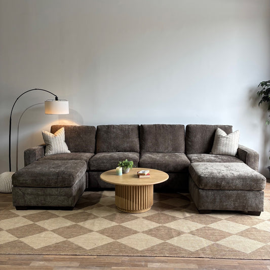 Atlas Modular Double Chaise Couch in Brown Chenille