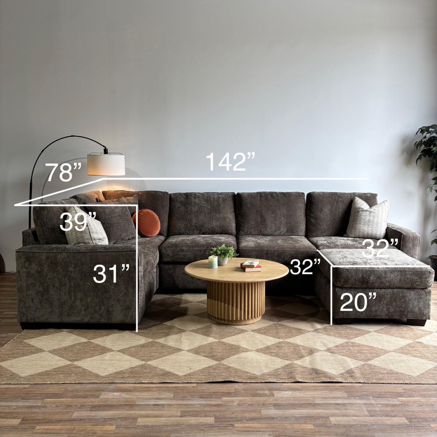 Atlas Modular U-Shape Enclosed Couch in Brown Chenille