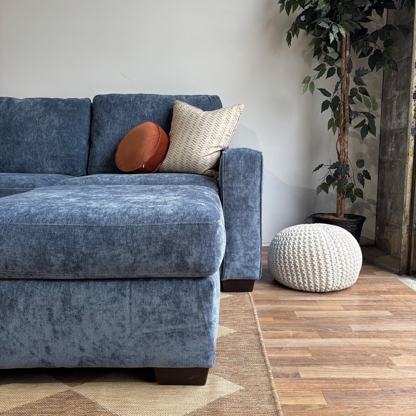 Atlas Modular U Shape-Enclosed Couch in Blue Chenille