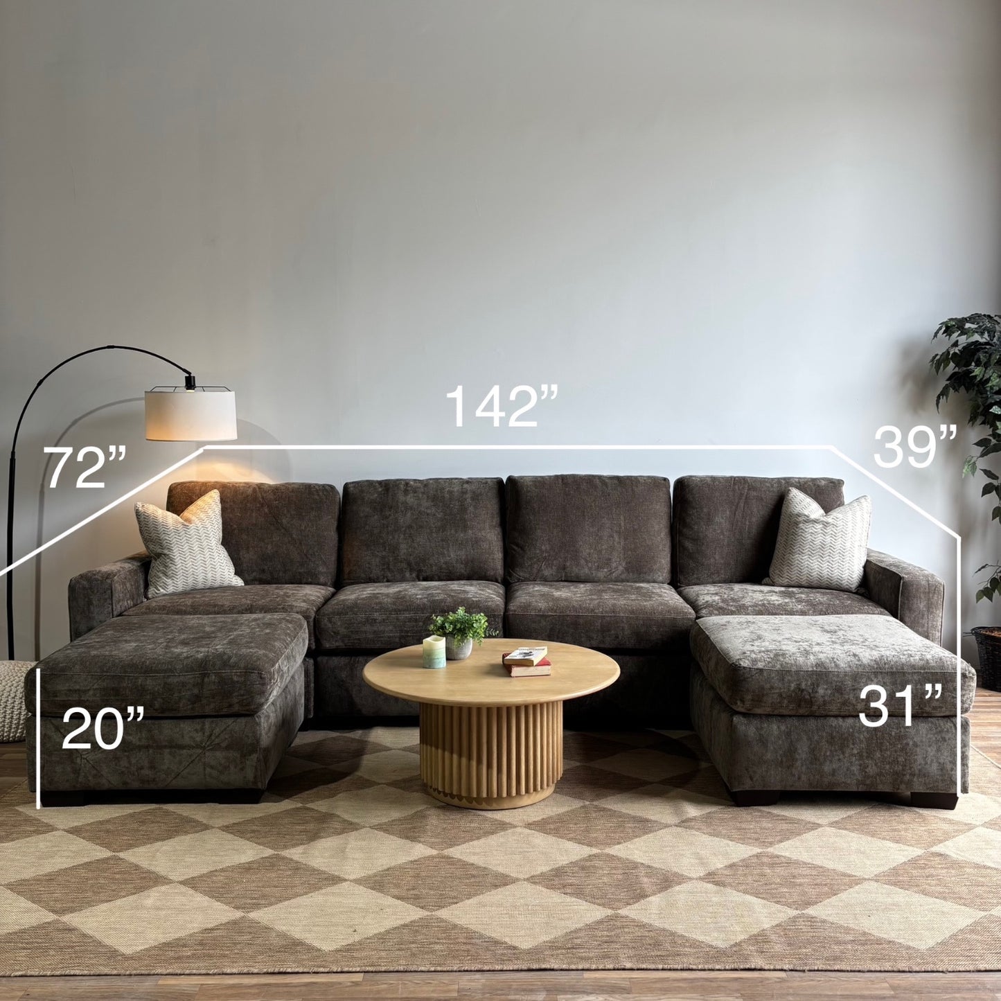 Atlas Modular Double Chaise Couch in Brown Chenille