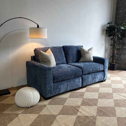 Atlas Modular Loveseat Sofa in Blue Chenille