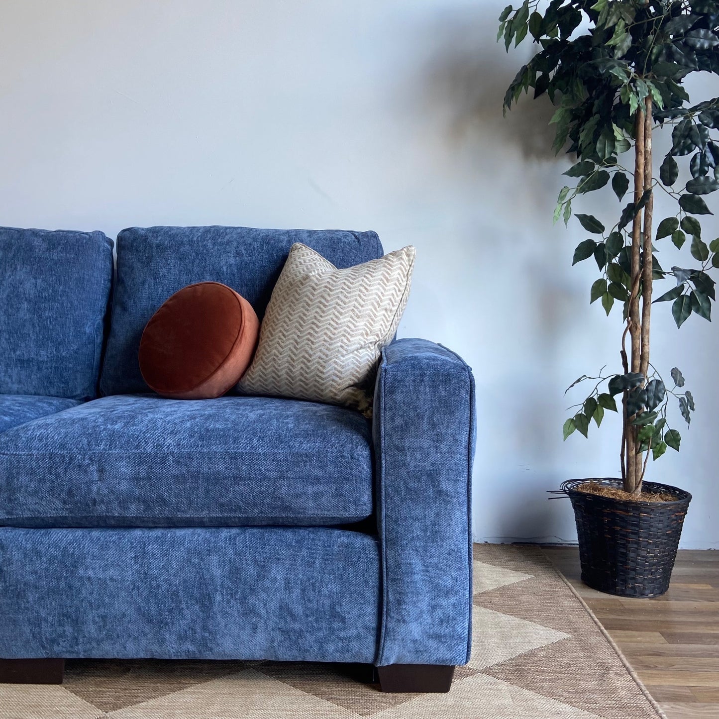 Atlas Modular L-Shaped Enclosed + Ottoman in Blue Chenille — Kindred Couches