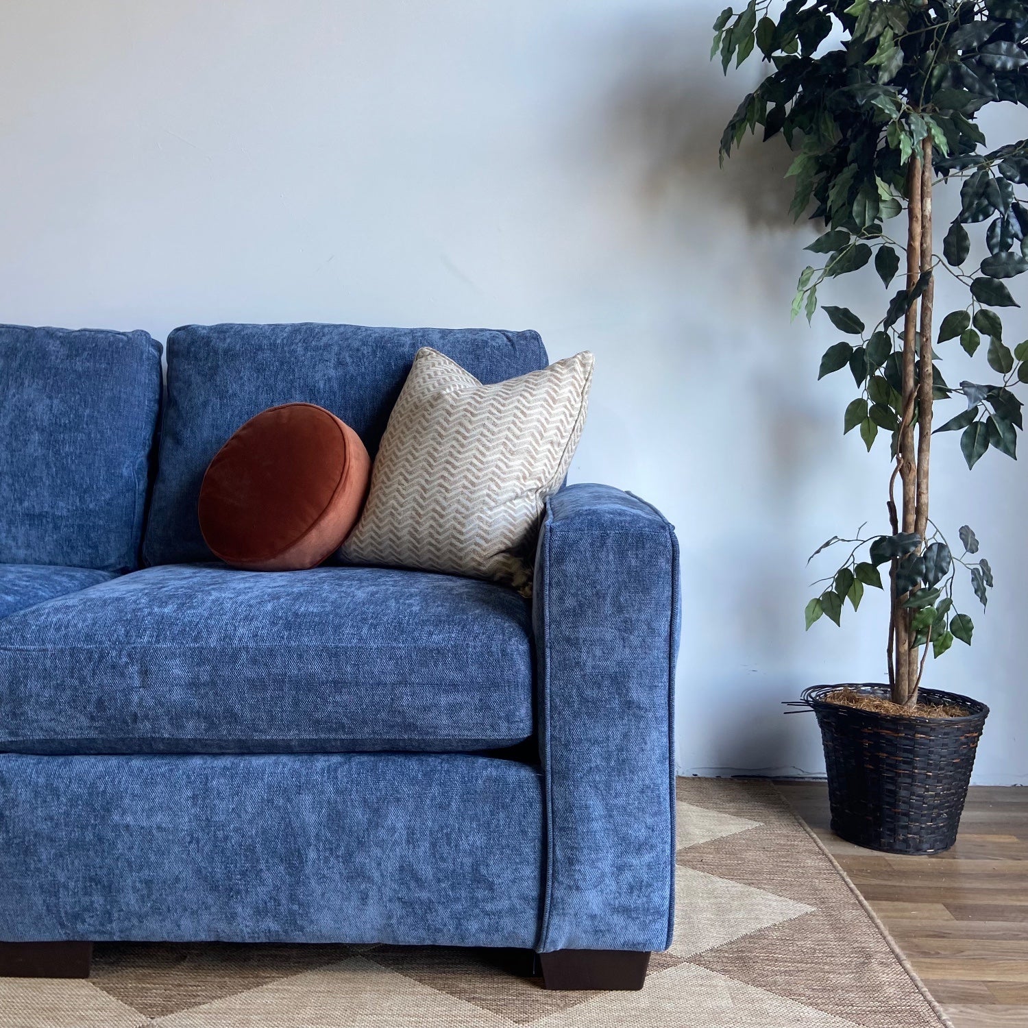 Atlas Modular L-Shaped Enclosed + Ottoman in Blue Chenille — Kindred Couches
