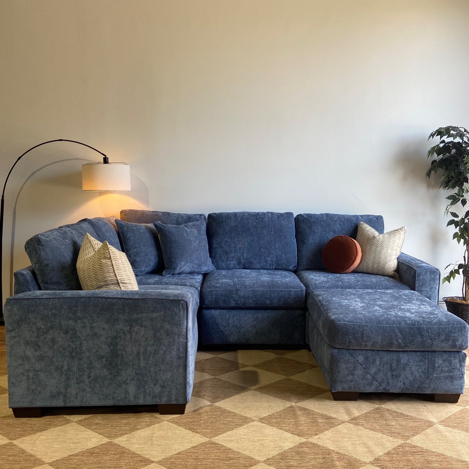 Atlas Modular L-Shaped Enclosed + Ottoman in Blue Chenille — Kindred Couches