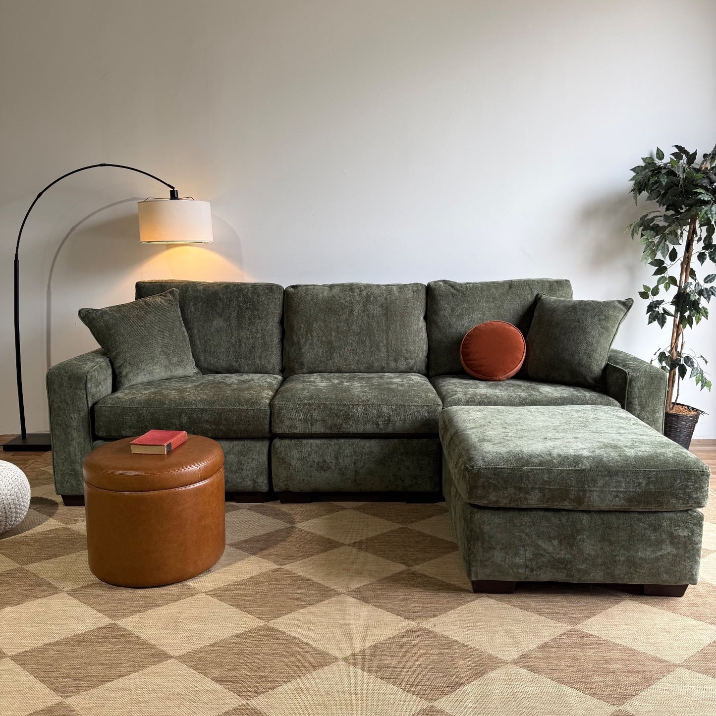 Atlas Modular Sofa + Ottoman in Green Chenille — Kindred Couches