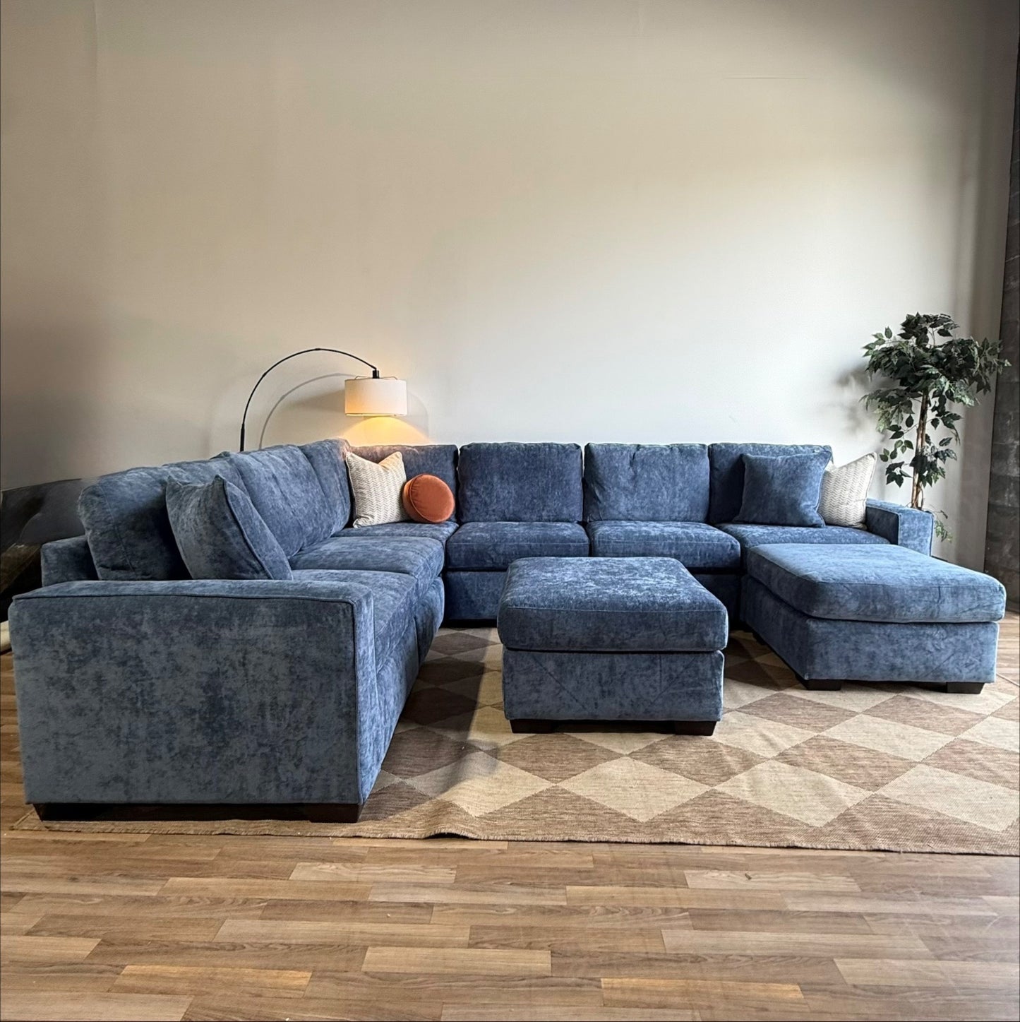 Atlas Modular Grand Corner Sectional + Ottoman in Blue Chenille — Kindred Couches