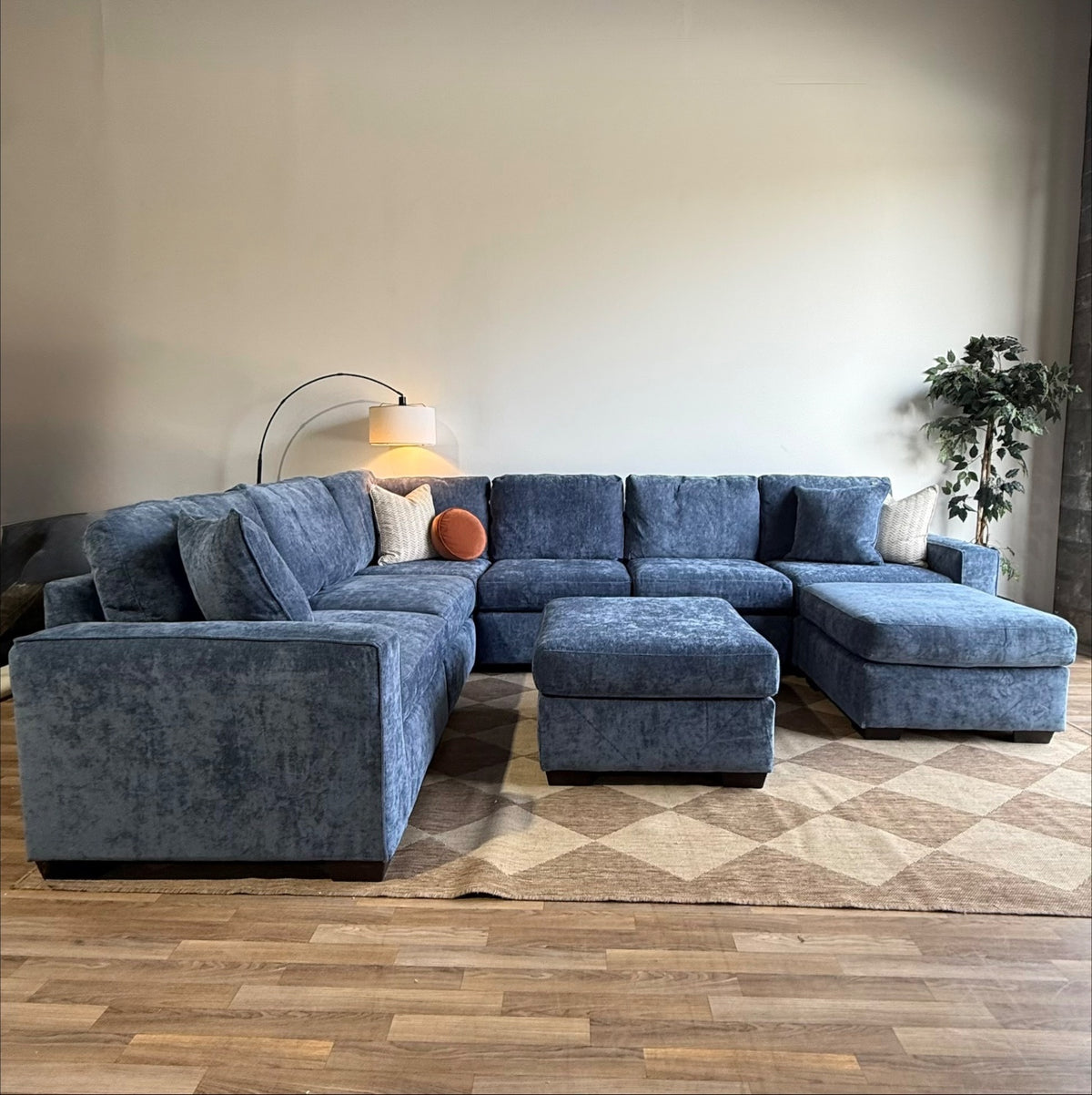 Atlas Modular Grand Corner Sectional + Ottoman in Blue Chenille — Kindred Couches