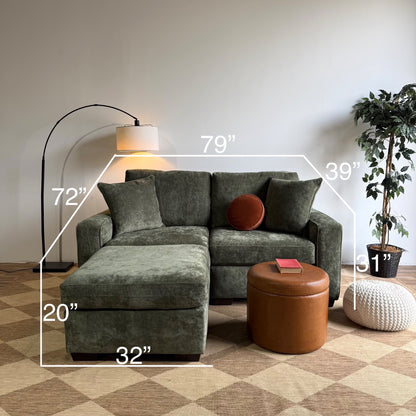 Atlas Modular Loveseat + Ottoman in Green Chenille — Kindred Couches