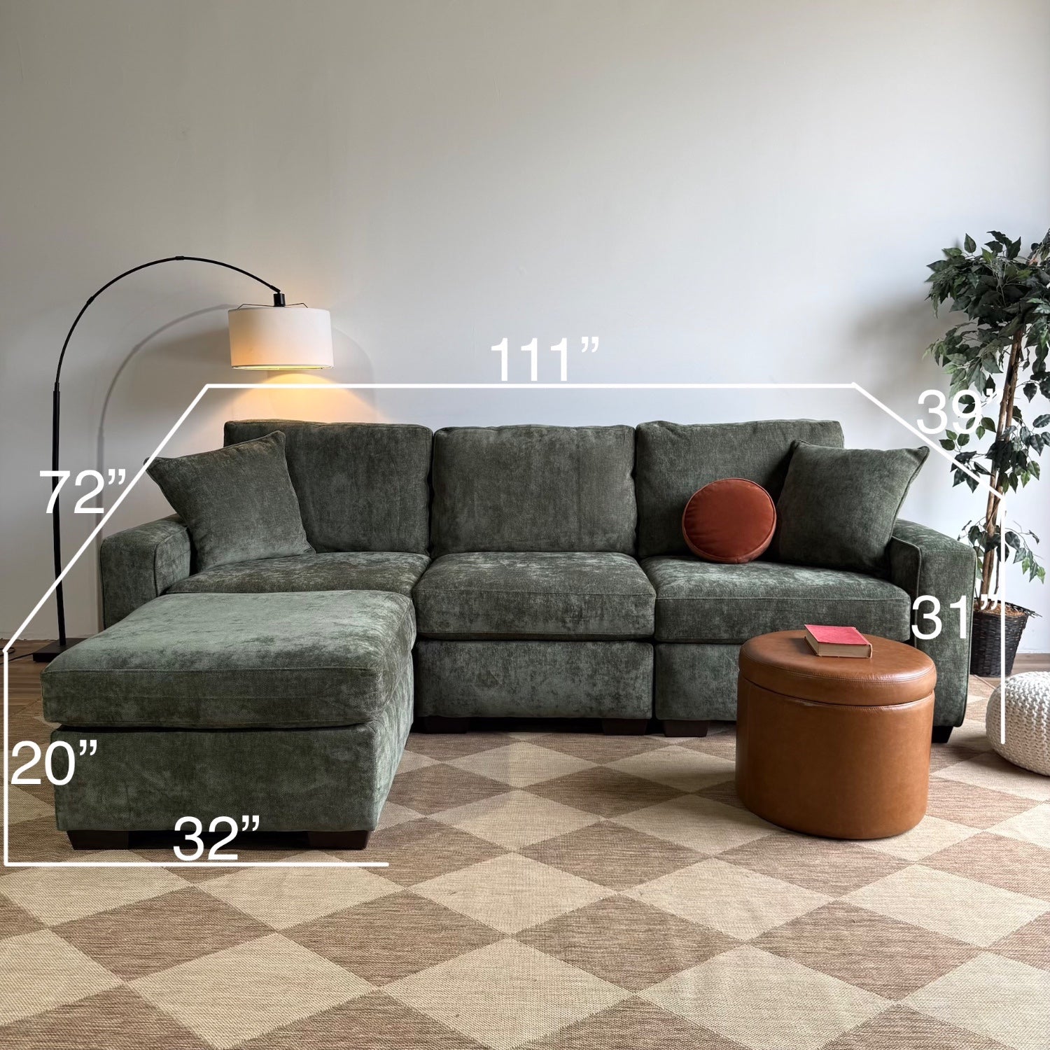 Atlas Modular Sofa + Ottoman in Green Chenille — Kindred Couches