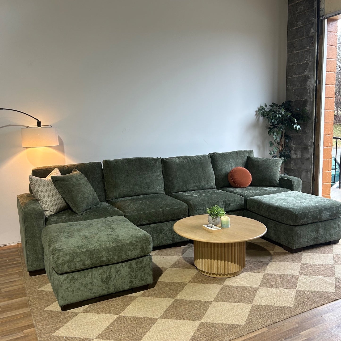 Atlas Modular Double Chaise Sectional in Green Chenille — Kindred Couches