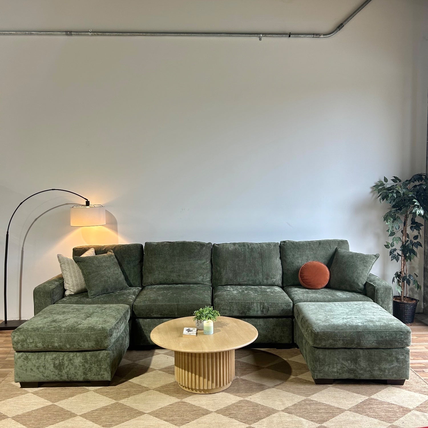 Atlas Modular Double Chaise Sectional in Green Chenille — Kindred Couches