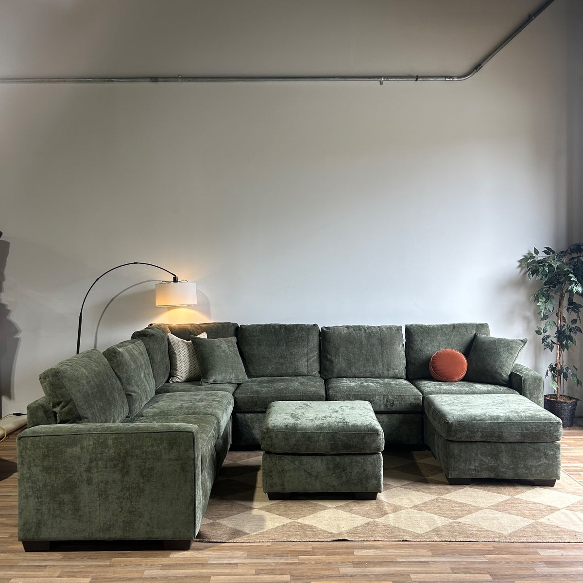 Atlas Modular Grand Corner Sectional + Ottoman in Green Chenille — Kindred Couches