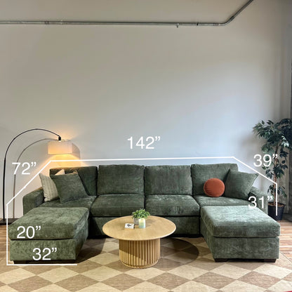 Atlas Modular Double Chaise Sectional in Green Chenille — Kindred Couches