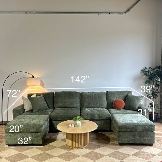 Atlas Modular Double Chaise Sectional in Green Chenille — Kindred Couches