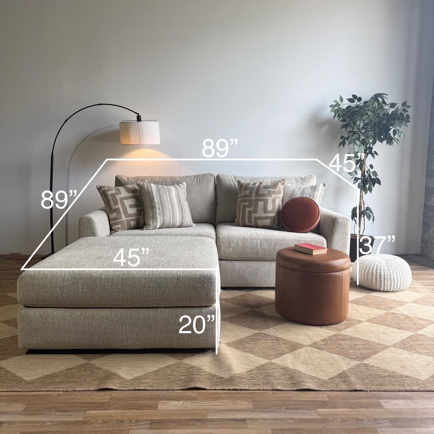 Willow Modular Loveseat + Ottoman in Beige Fabric — Kindred Couches