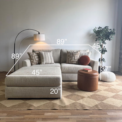 Willow Modular Loveseat + Ottoman in Beige Fabric — Kindred Couches