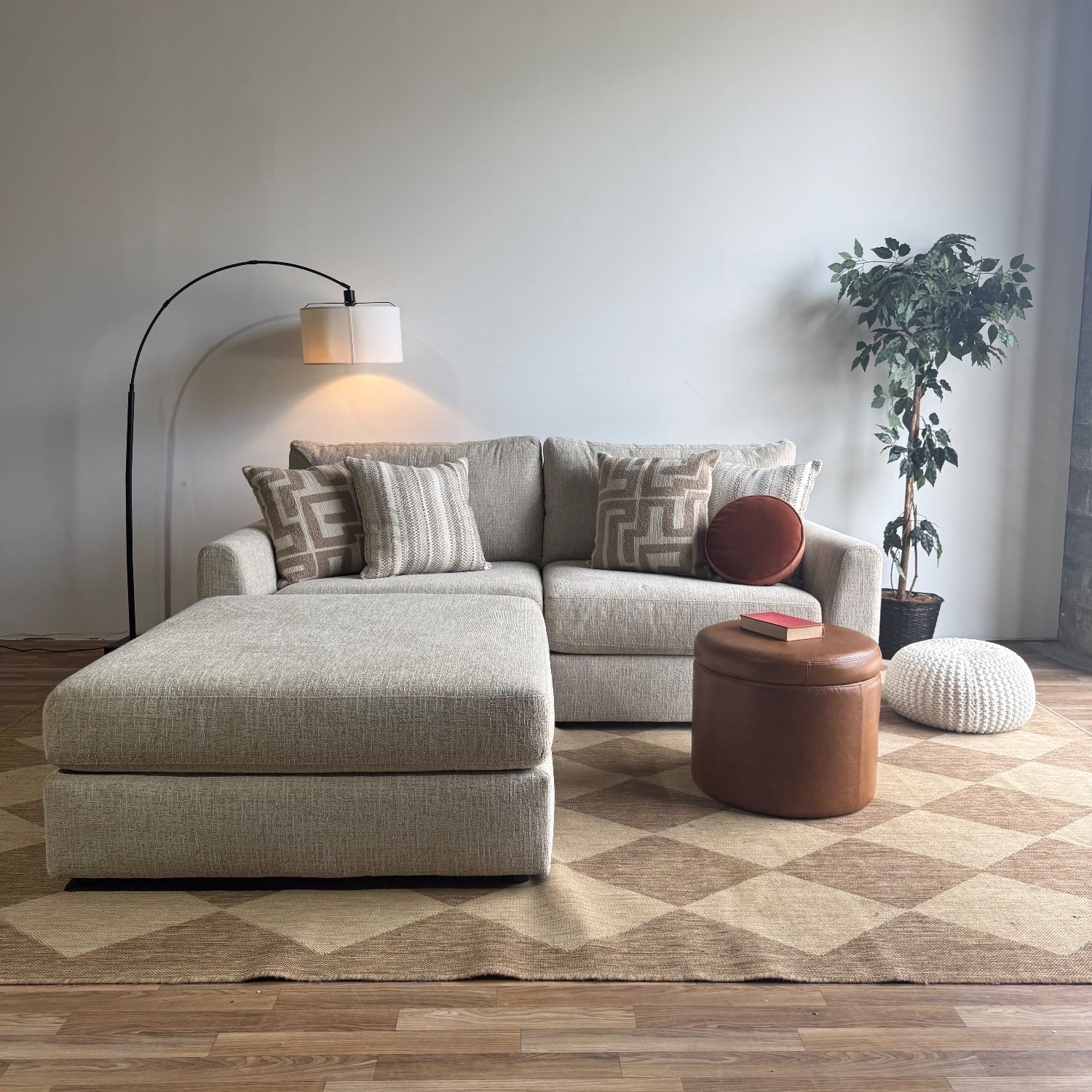 Willow Modular Loveseat + Ottoman in Beige Fabric — Kindred Couches