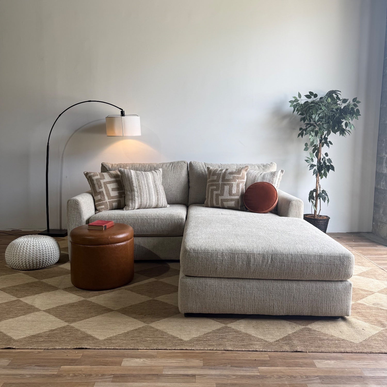 Willow Modular Loveseat + Ottoman in Beige Fabric — Kindred Couches