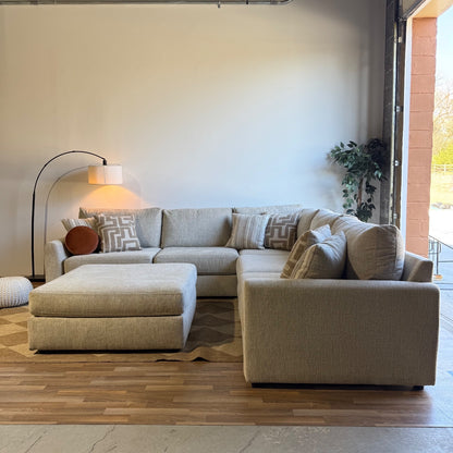 Willow Modular Corner Sectional + Ottoman in Beige Fabric — Kindred Couches