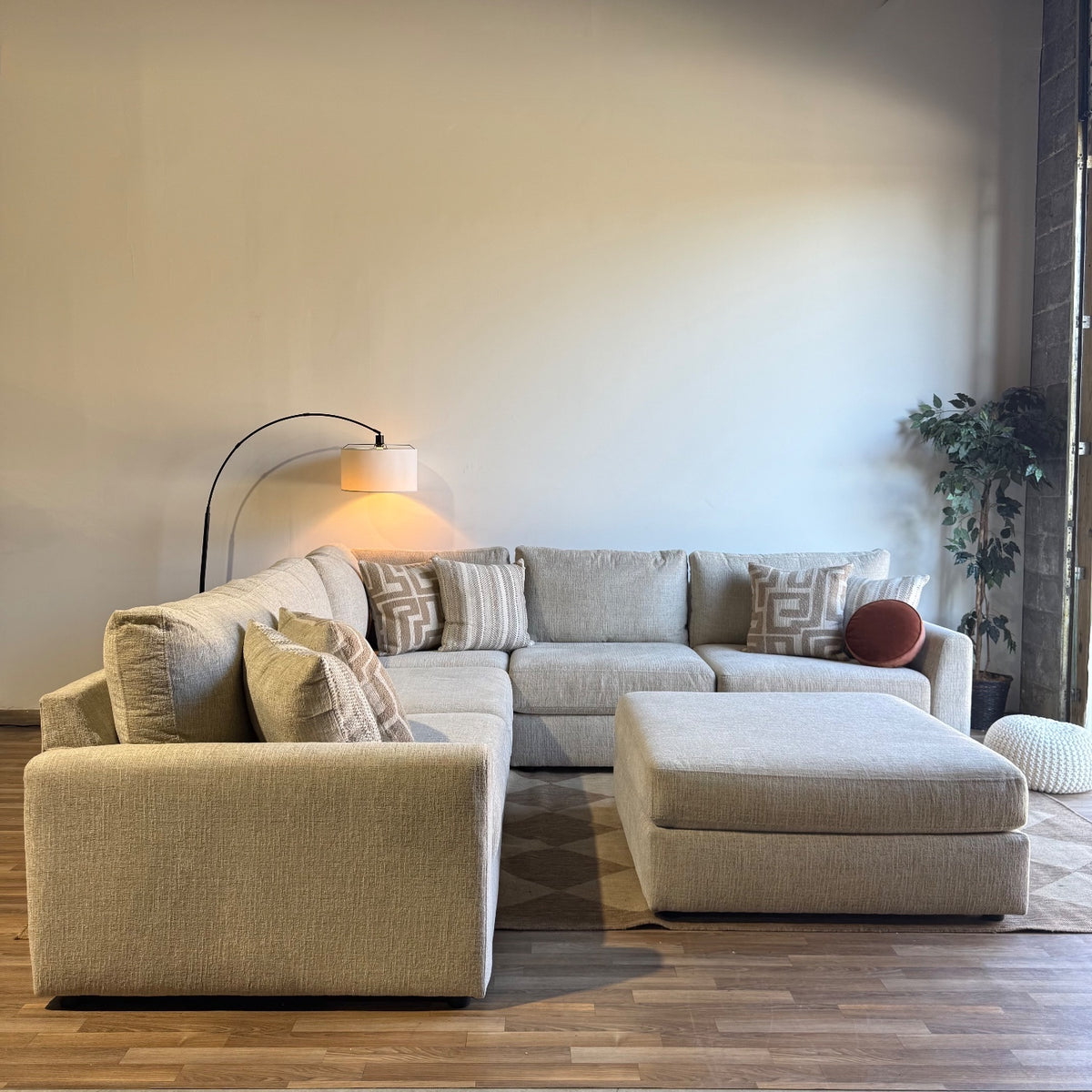 Willow Modular Corner Sectional + Ottoman in Beige Fabric — Kindred Couches