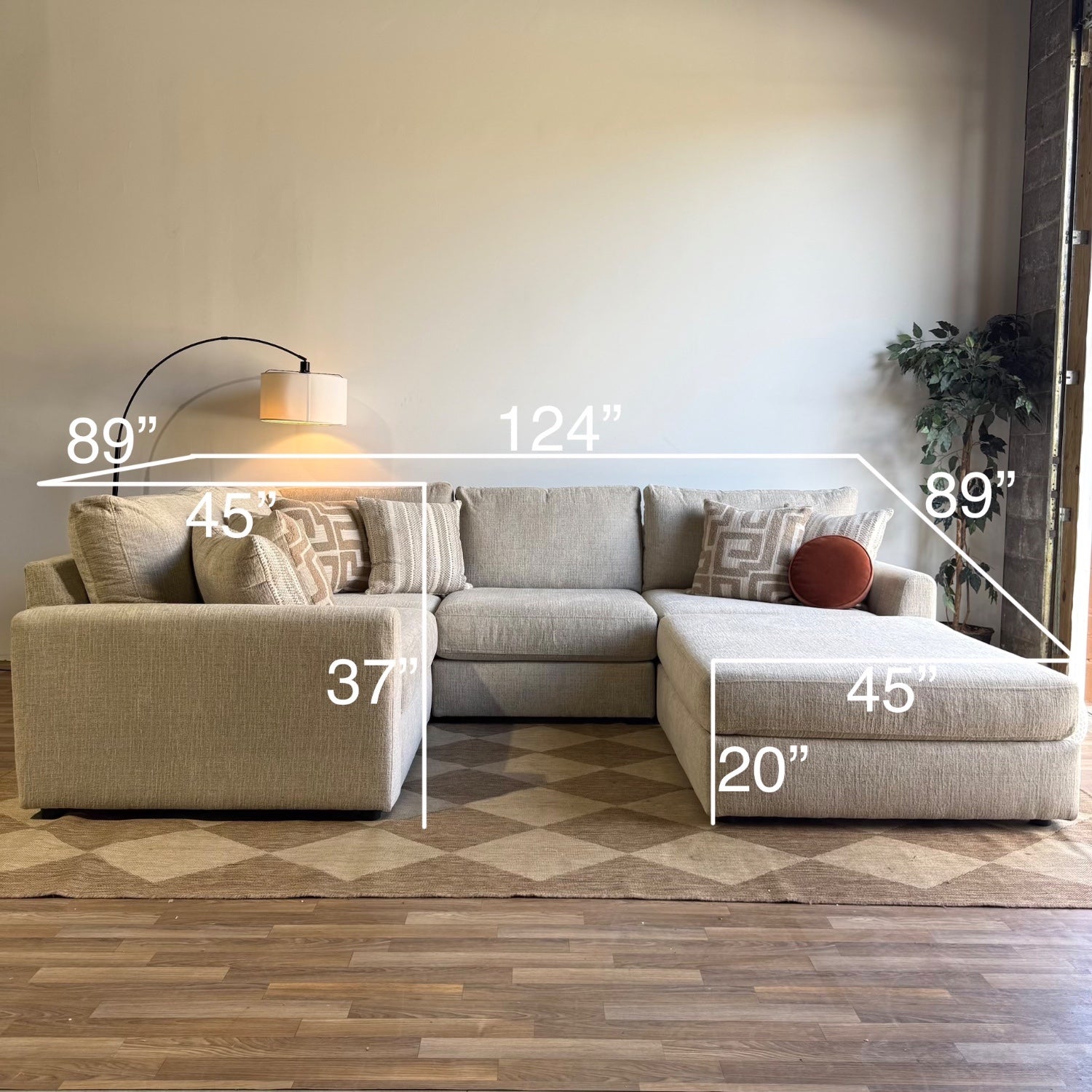 Willow Modular L-Shape Enclosed Sectional + Ottoman in Beige Fabric — Kindred Couches