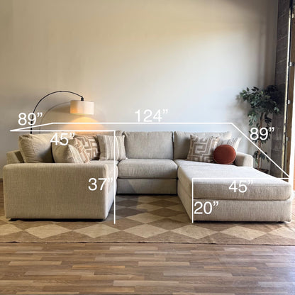 Willow Modular L-Shape Enclosed Sectional + Ottoman in Beige Fabric — Kindred Couches