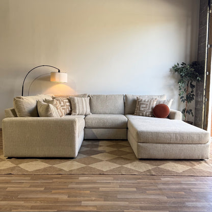 Willow Modular L-Shape Enclosed Sectional + Ottoman in Beige Fabric — Kindred Couches