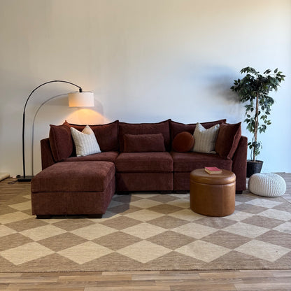 Ambler Modular Sofa w/ Ottoman in Red Chenille — Kindred Couches