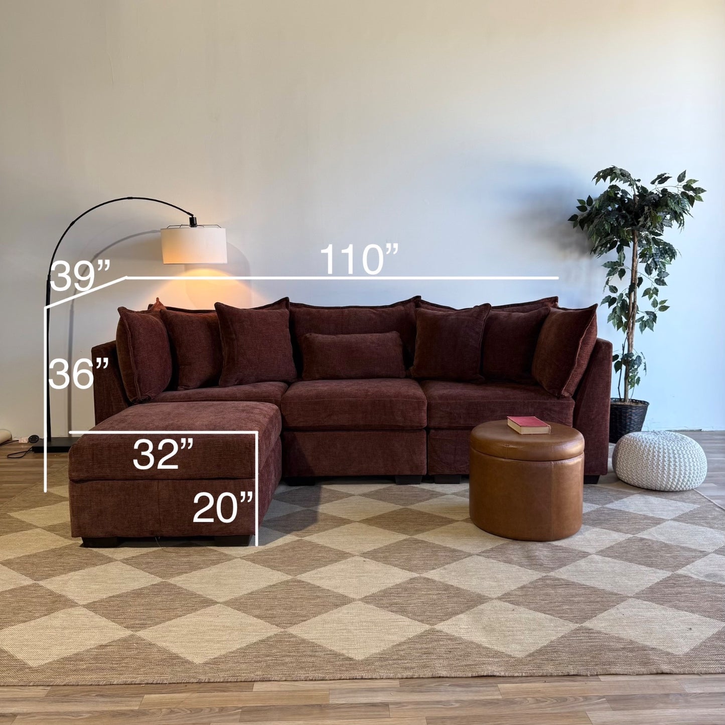 Ambler Modular Sofa w/ Ottoman in Red Chenille — Kindred Couches