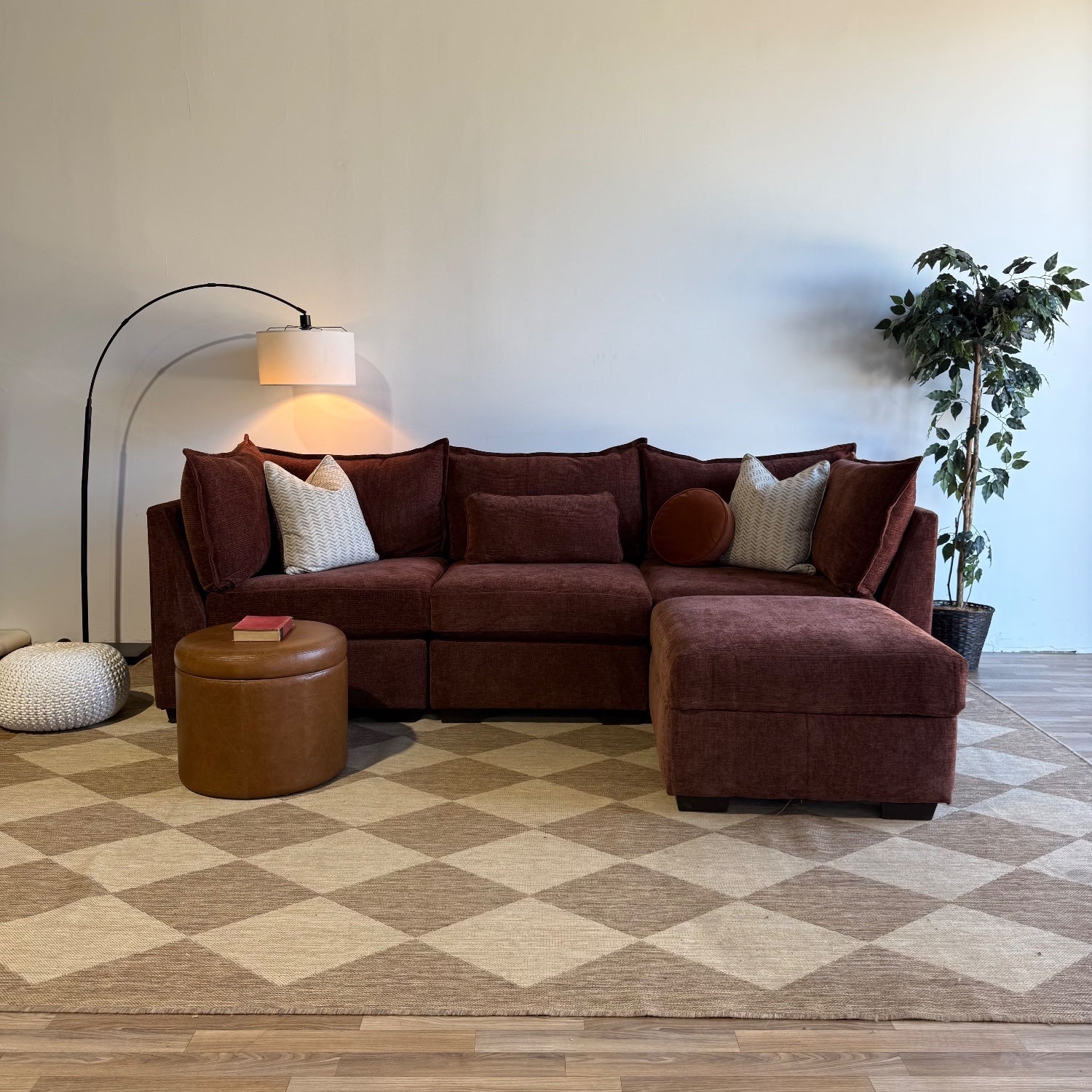 Ambler Modular Sofa w/ Ottoman in Red Chenille — Kindred Couches