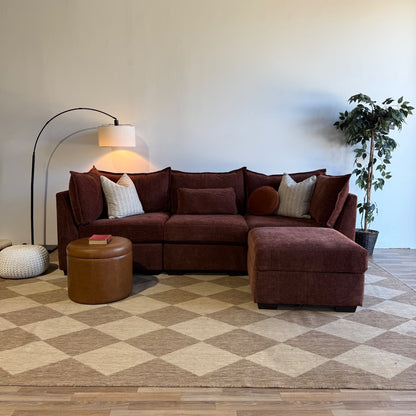 Ambler Modular Sofa w/ Ottoman in Red Chenille — Kindred Couches