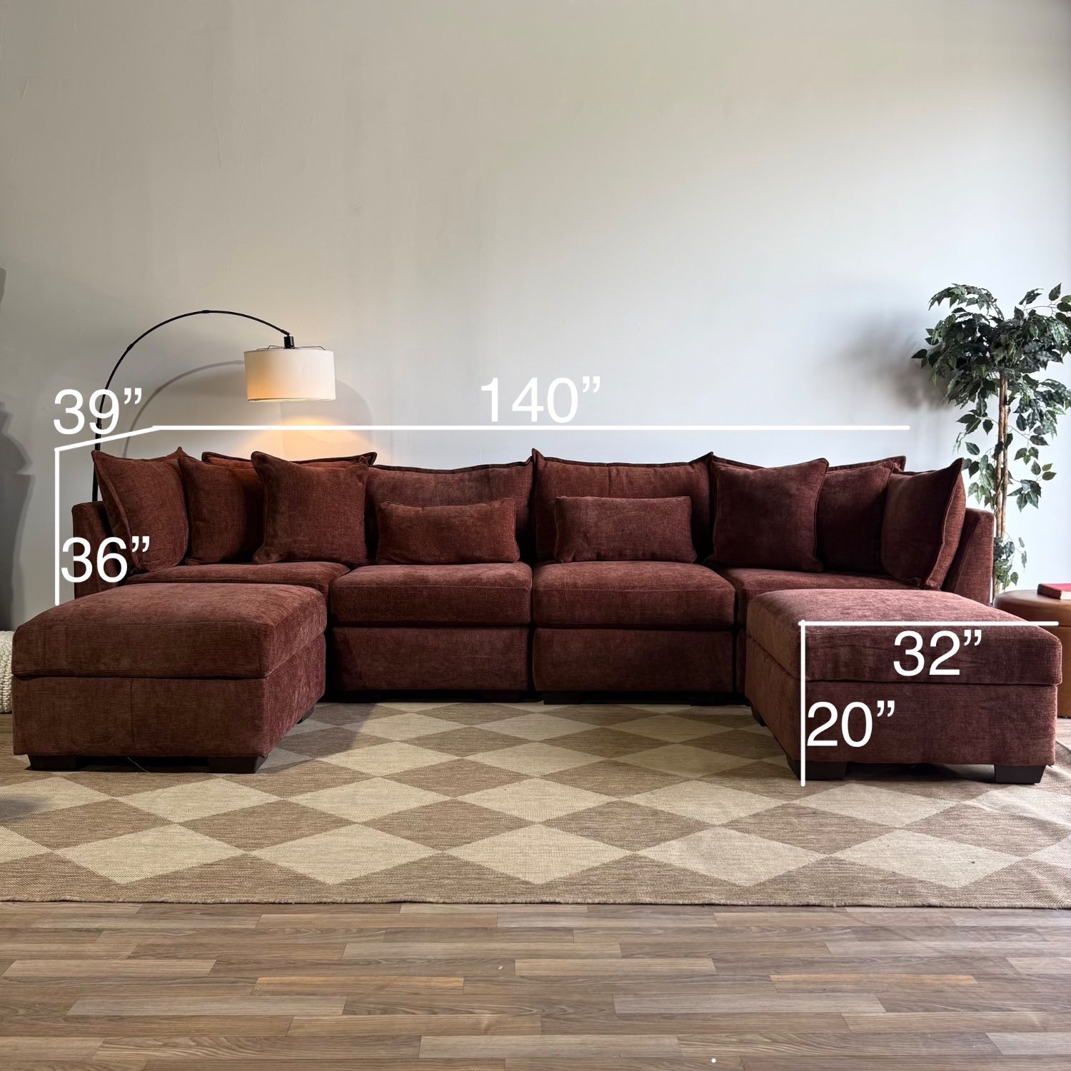 Ambler Modular Long Double Ottoman Sectional in Red Chenille — Kindred Couches