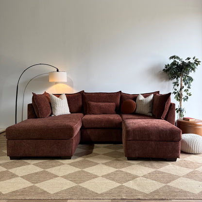 Ambler Modular Left Chaise Sectional w/ Ottoman in Red Chenille — Kindred Couches