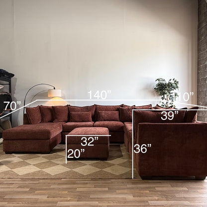 Ambler Modular Grand Corner Left Chaise Sectional w/ Ottoman in Red Chenille — Kindred Couches