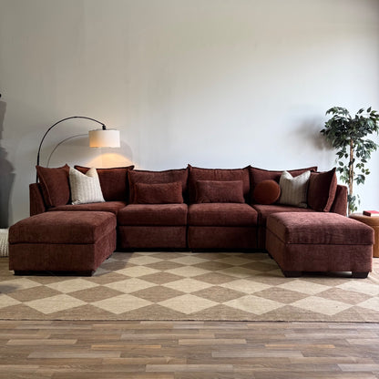Ambler Modular Long Double Ottoman Sectional in Red Chenille — Kindred Couches