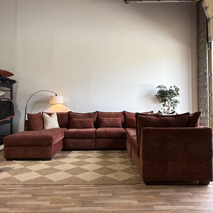 Ambler Modular Grand Corner Left Chaise Sectional in Red Chenille — Kindred Couches