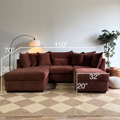 Ambler Modular Left Chaise Sectional w/ Ottoman in Red Chenille — Kindred Couches