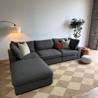Serene Sofa w/Ottoman in Charcoal Gray Linen Fabric