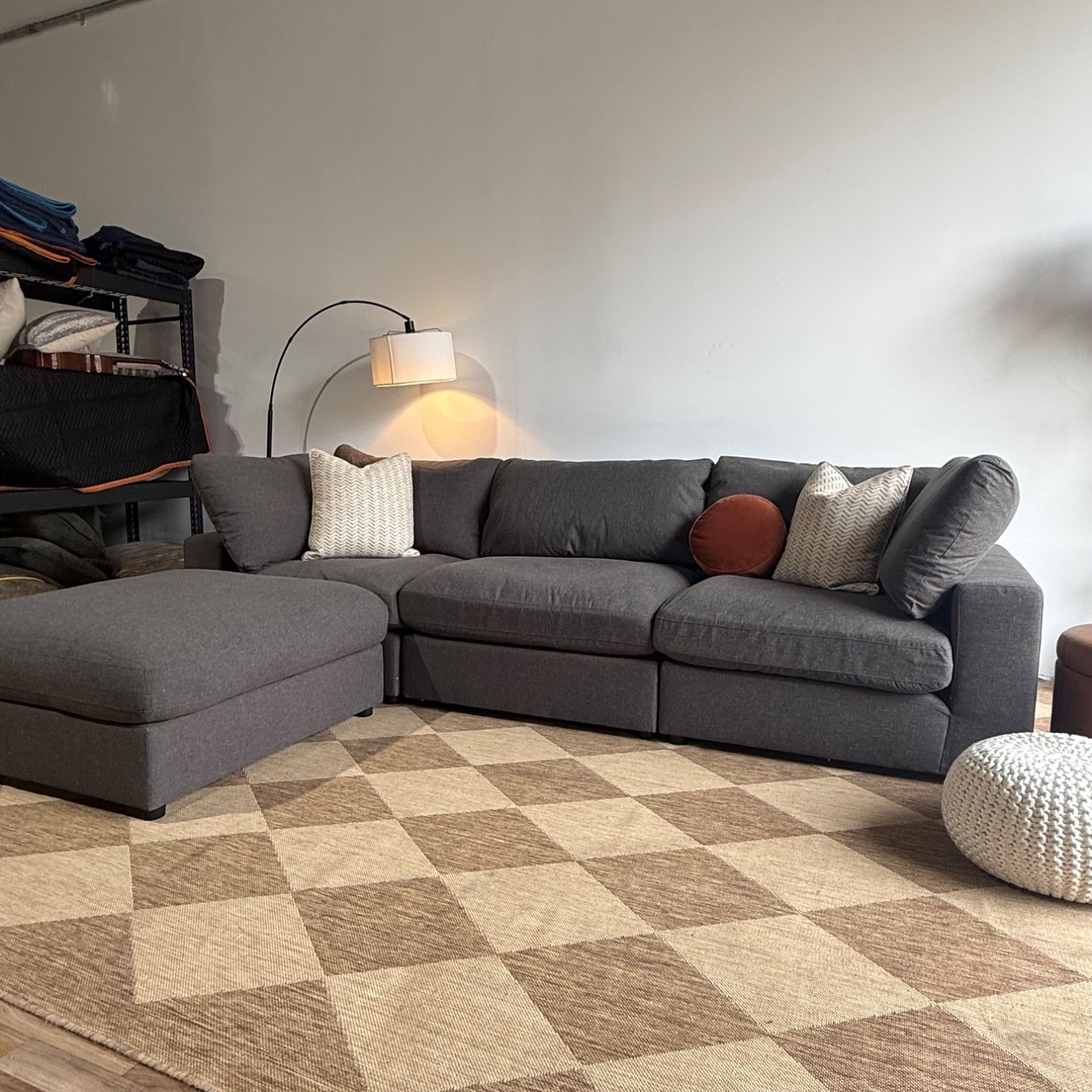 Serene Sofa w/Ottoman in Charcoal Gray Linen Fabric