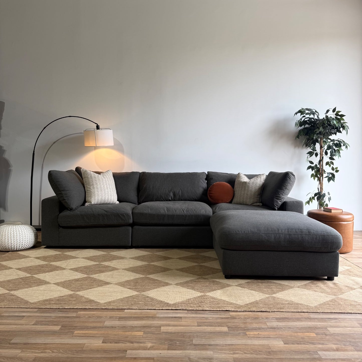 Serene Sofa w/Ottoman in Charcoal Gray Linen Fabric