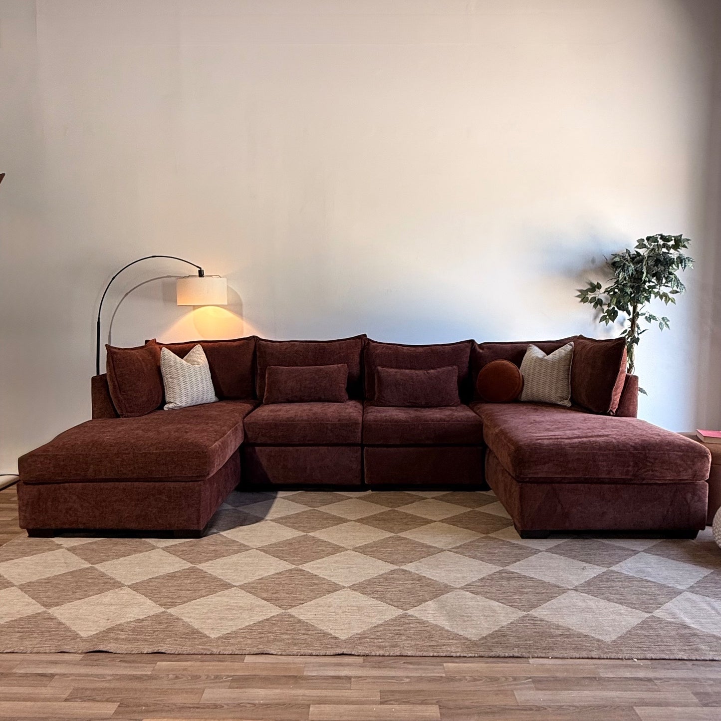 Ambler Modular Double Chaise Long Sectional in Red Chenille — Kindred Couches