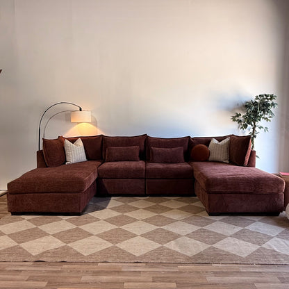 Ambler Modular Double Chaise Long Sectional in Red Chenille — Kindred Couches