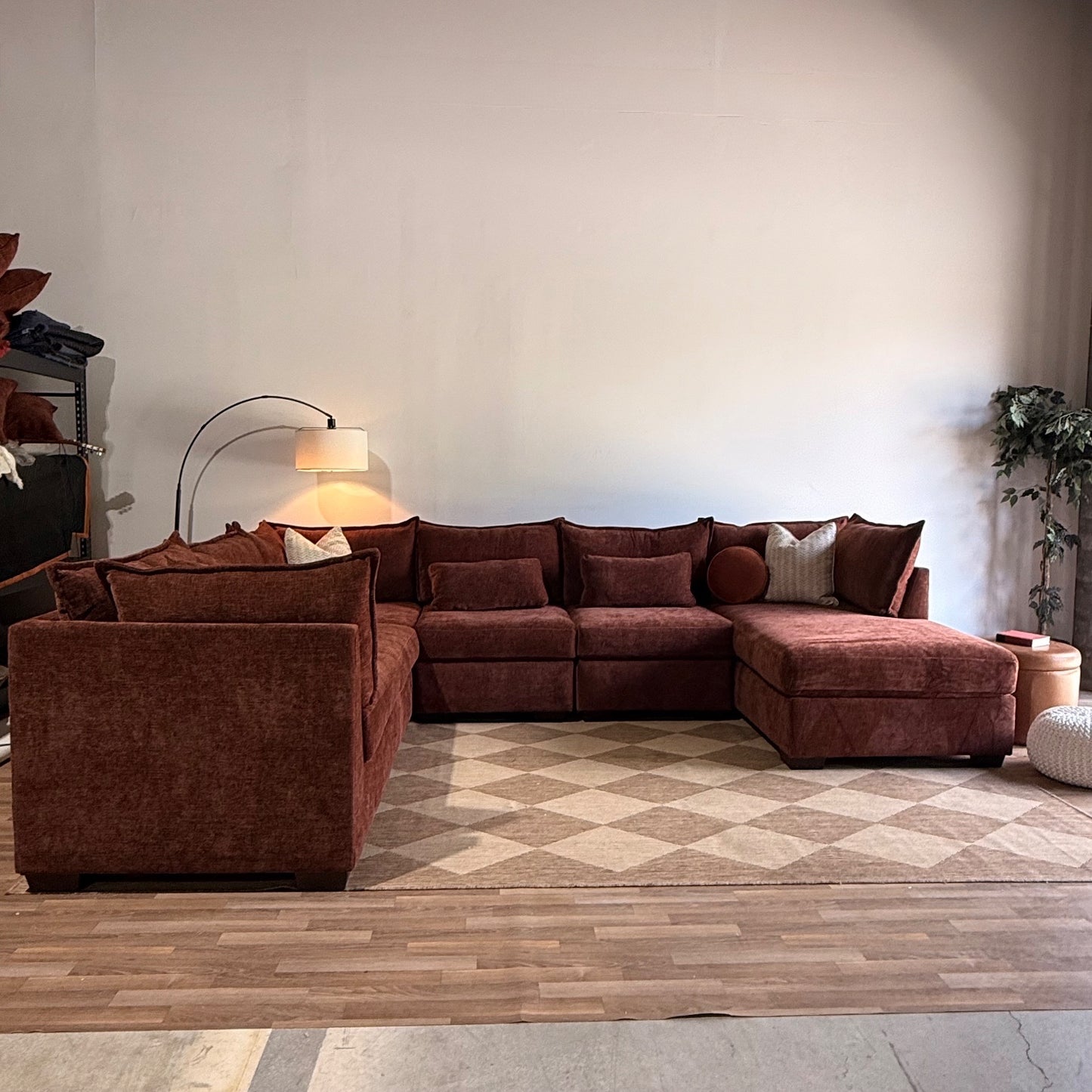 Ambler Modular Grand Corner Right Chaise Sectional in Red Chenille — Kindred Couches