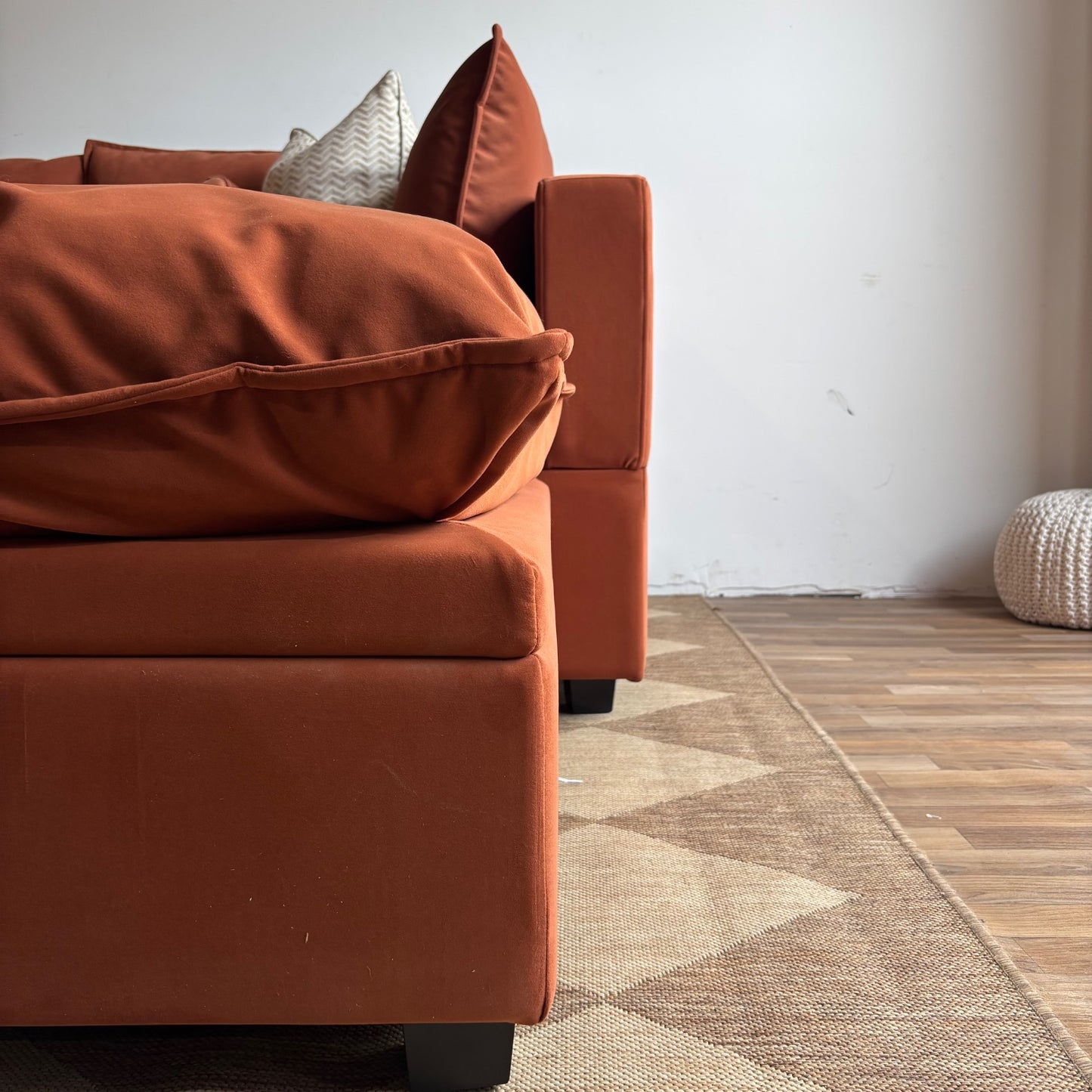 Albany Park Kova Modular Sofa + Storage Ottoman in Rust Performance Velvet