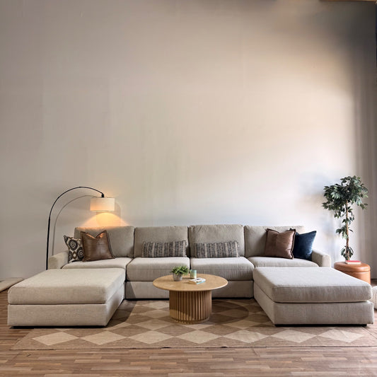 Oak Double Chaise in Beige Performance Fabric