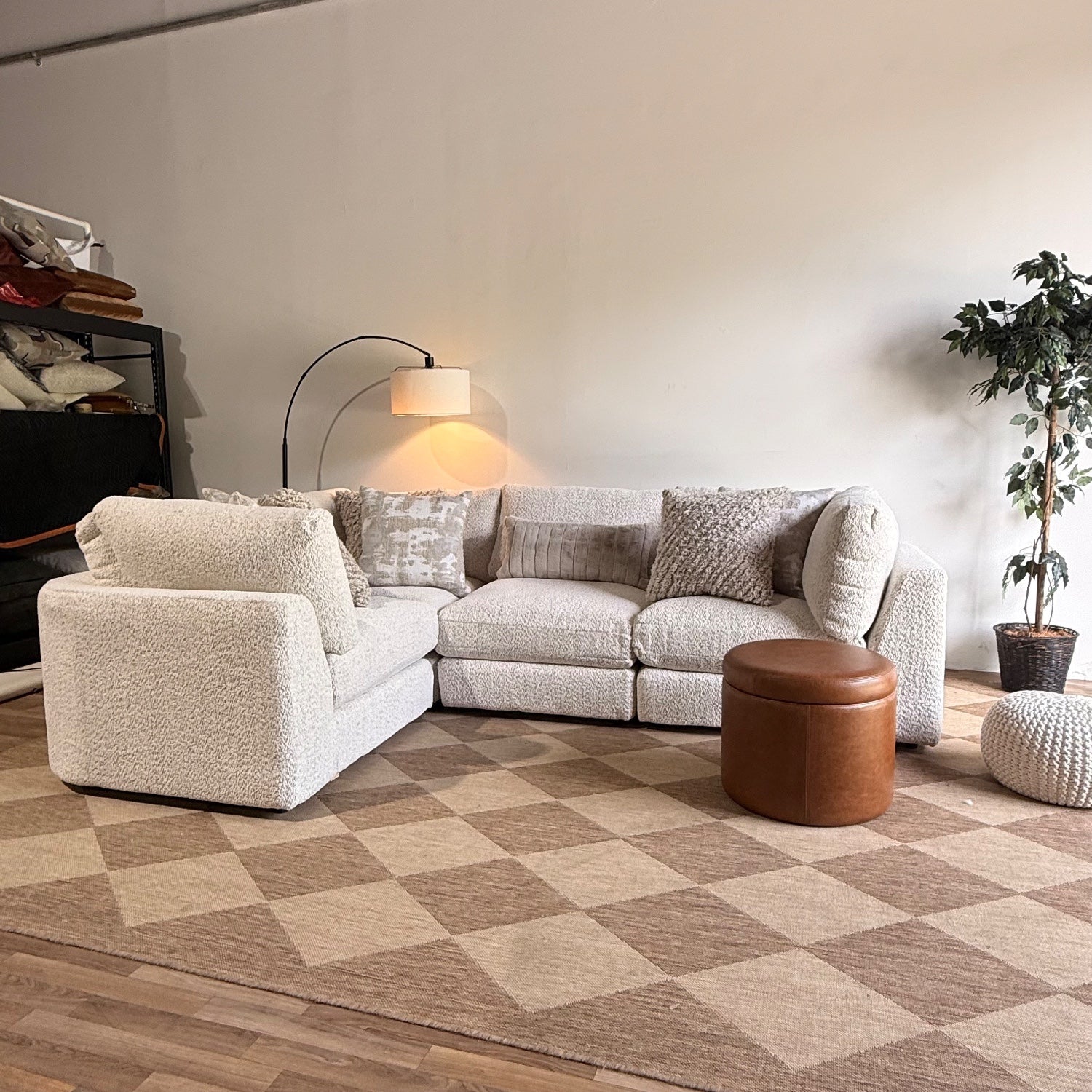 Georgia L-Shape Enclosed Sectional in Cream Boucle — Kindred Couches