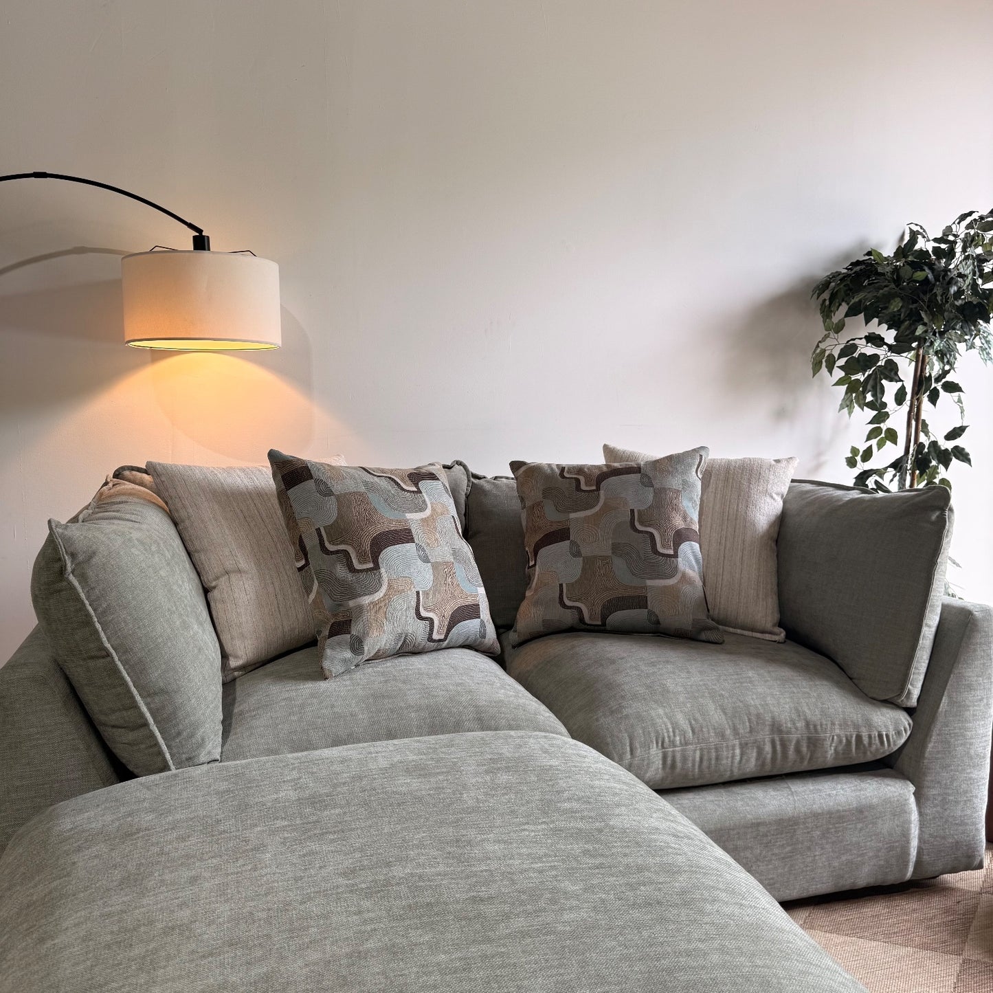 Mesa Loveseat + Ottoman in Sage Green Chenille