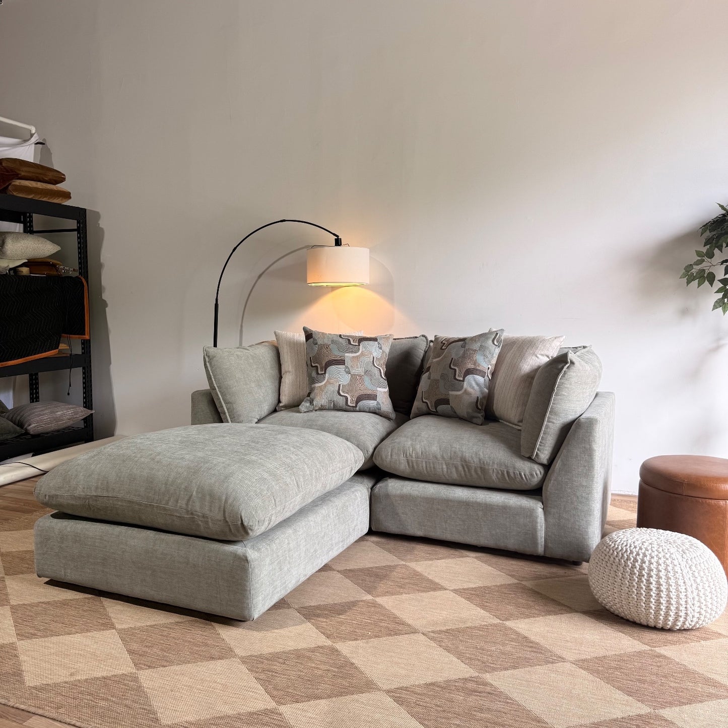 Mesa Loveseat + Ottoman in Sage Green Chenille