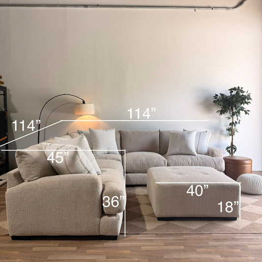 Parker Corner Sectional + Ottoman in Beige — Kindred Couches