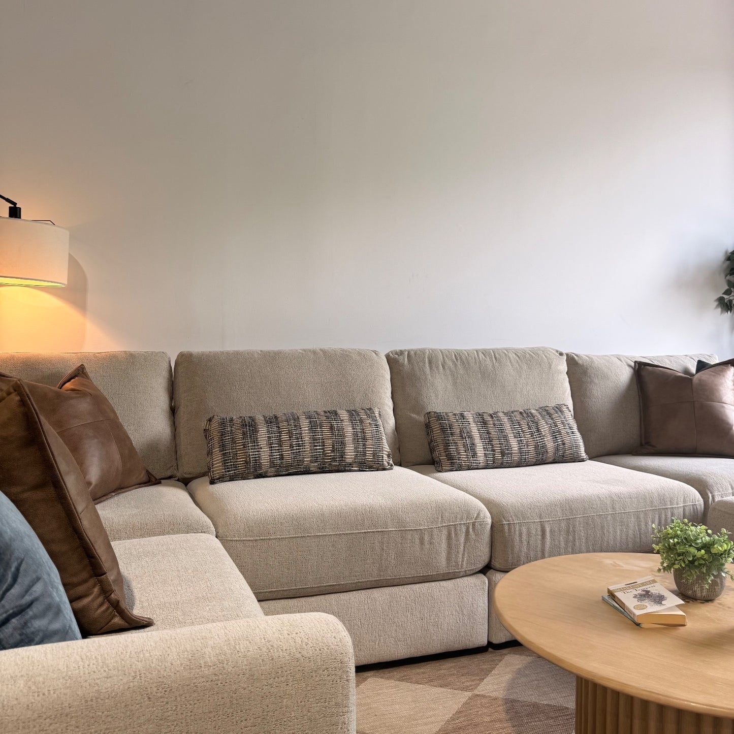 Oak U-Shape Enclosed in Beige Performance Fabric